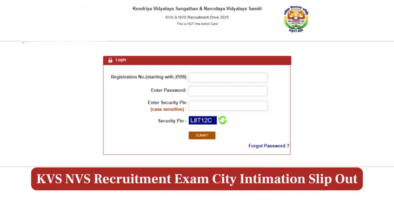 KVS NVS Exam City Intimation Slip 2025 and Exam Dates Released.