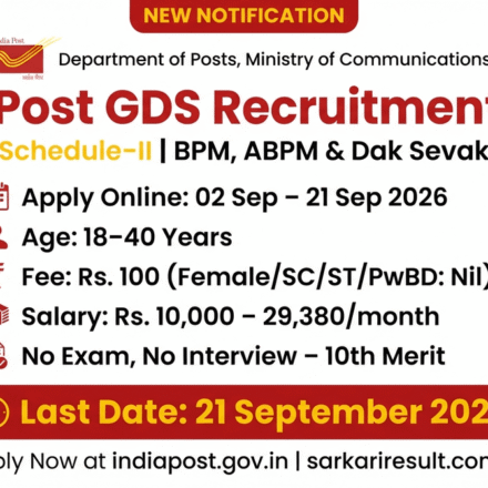 India Post GDS Recruitment 2026 (Schedule-II): 10th Pass Vacancy, Apply Online from 2 September
