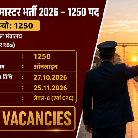 RRB स्टेशन मास्टर भर्ती 2026: 1250 पद, अंतिम तिथि 25.11.2026