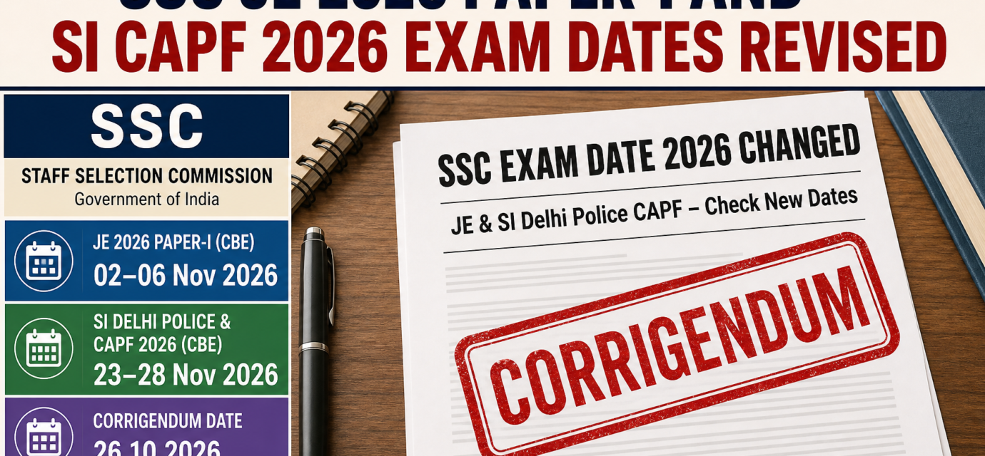 SSC Exam Date 2026 Changed: JE Paper-I From 02 November, Check Now