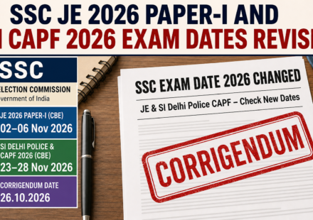 SSC Exam Date 2026 Changed: JE Paper-I From 02 November, Check Now