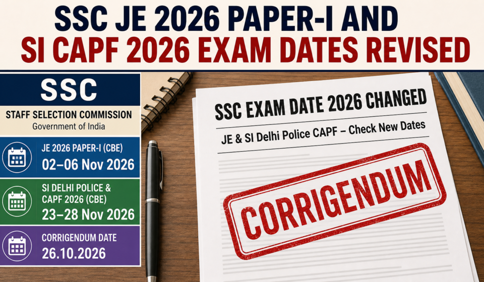 SSC Exam Date 2026 Changed: JE Paper-I From 02 November, Check Now